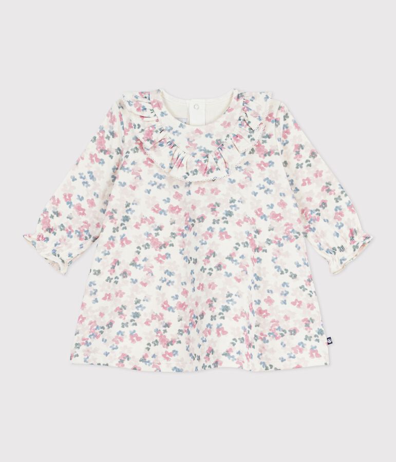 Babies' long sleeved floral-print cotton dress Ecru/multicolor