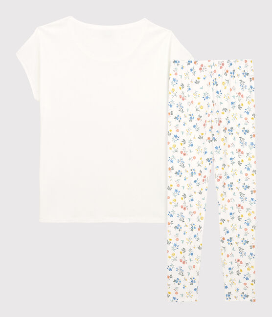 Girls' Sleeveless Cotton Pyjamas MARSHMALLOW white/MULTICO white