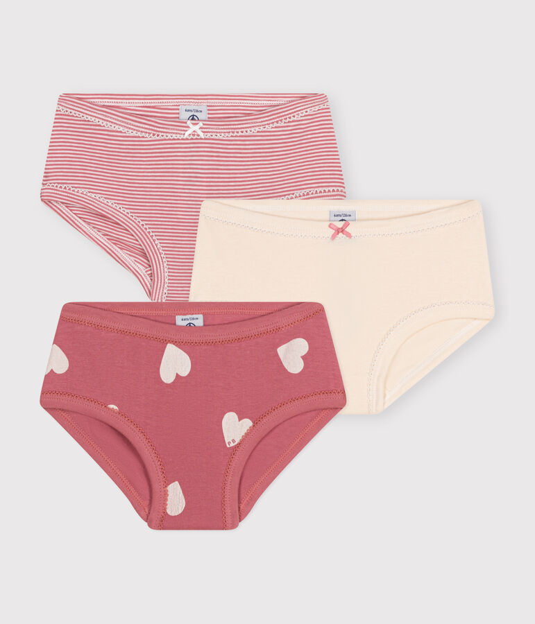 Children's heart-patterned cotton knickers - 3-pack multicolor