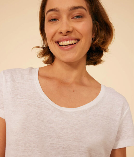 Women's Straight Round-Neck Linen T-Shirt ECUME white