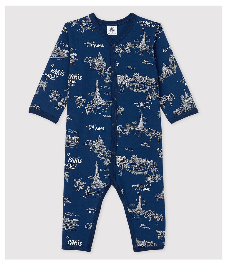 Babies' Toile de Jouy Footless Cotton Sleepsuit blue/white