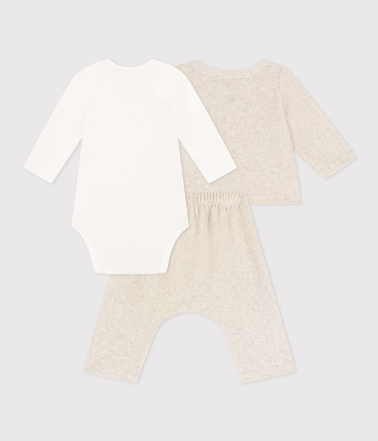 Babies' Velour Three-Piece and Bodysuit beige