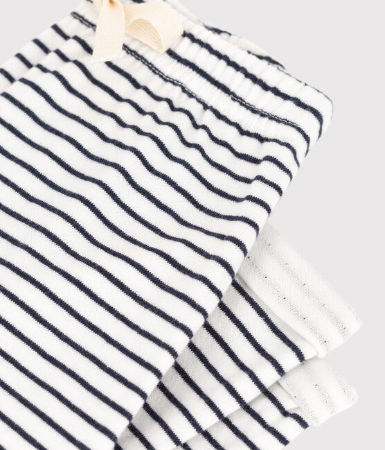 Babies' Sailor Striped Cotton Tube Knit Trousers MARSHMALLOW white/SMOKING blue