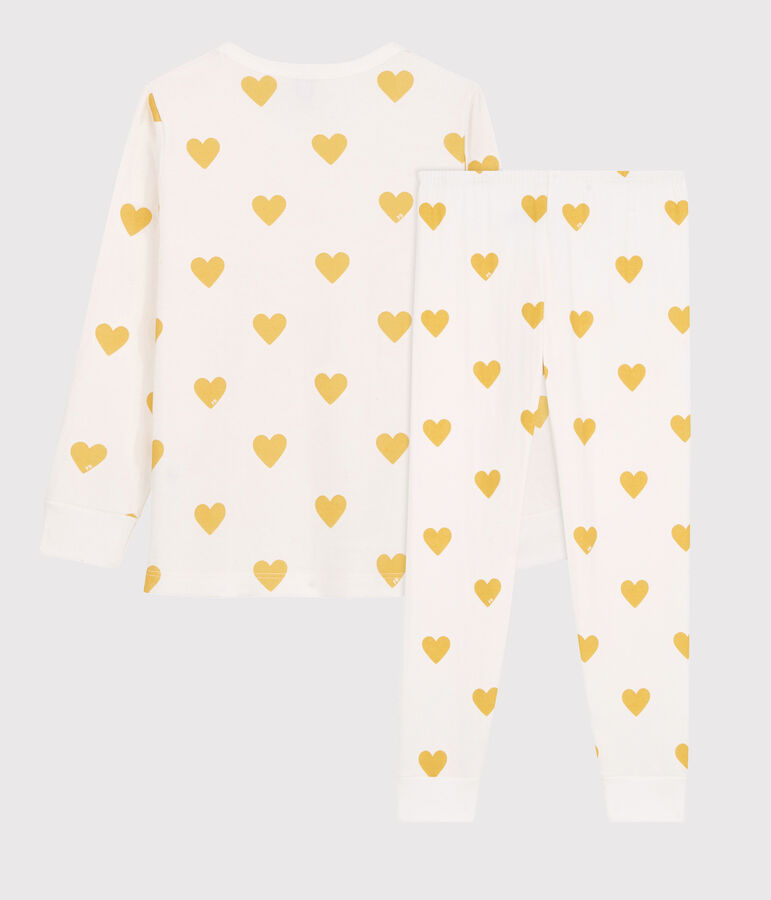 Unisex Graphic Yellow Heart Print Organic Cotton Tube Knit Pyjamas white/yellow