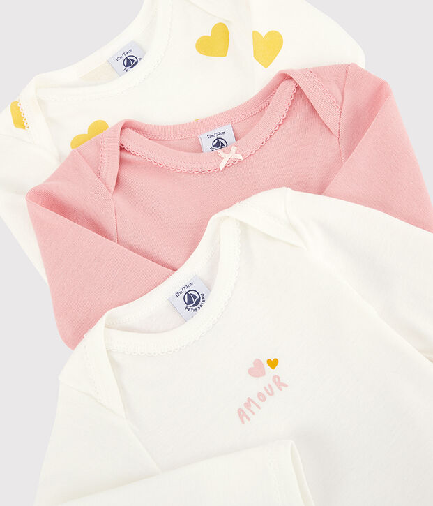 Baby Girls' Long-Sleeved Organic Cotton Bodysuit - 3-Pack multicolor