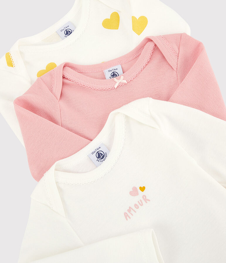 Baby Girls' Long-Sleeved Organic Cotton Bodysuit - 3-Pack multicolor