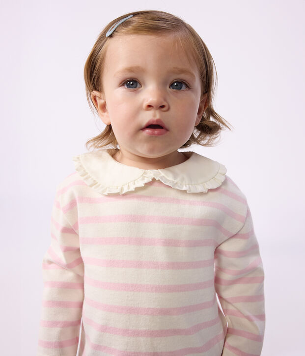 Babies' cotton  Breton top pink/pink