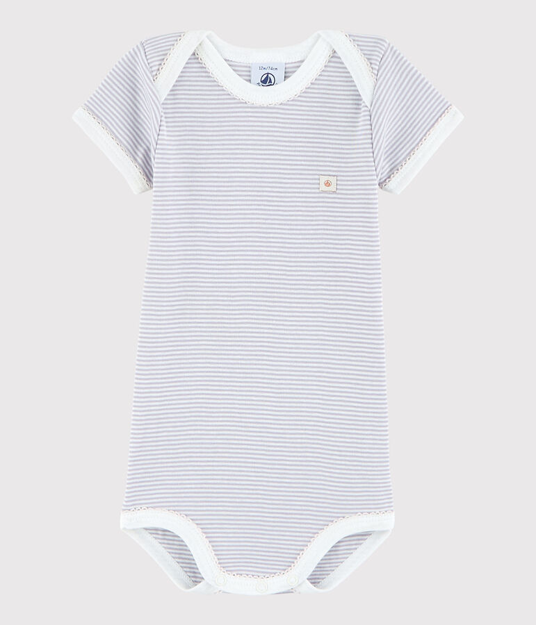Baby Girls' Short-Sleeved Bodysuit SILENE pink/MARSHMALLOW white