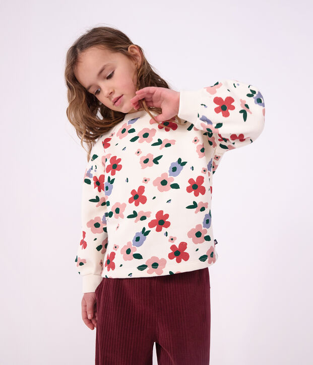 Children's floral print cotton sweatshirt Ecru/multicolor