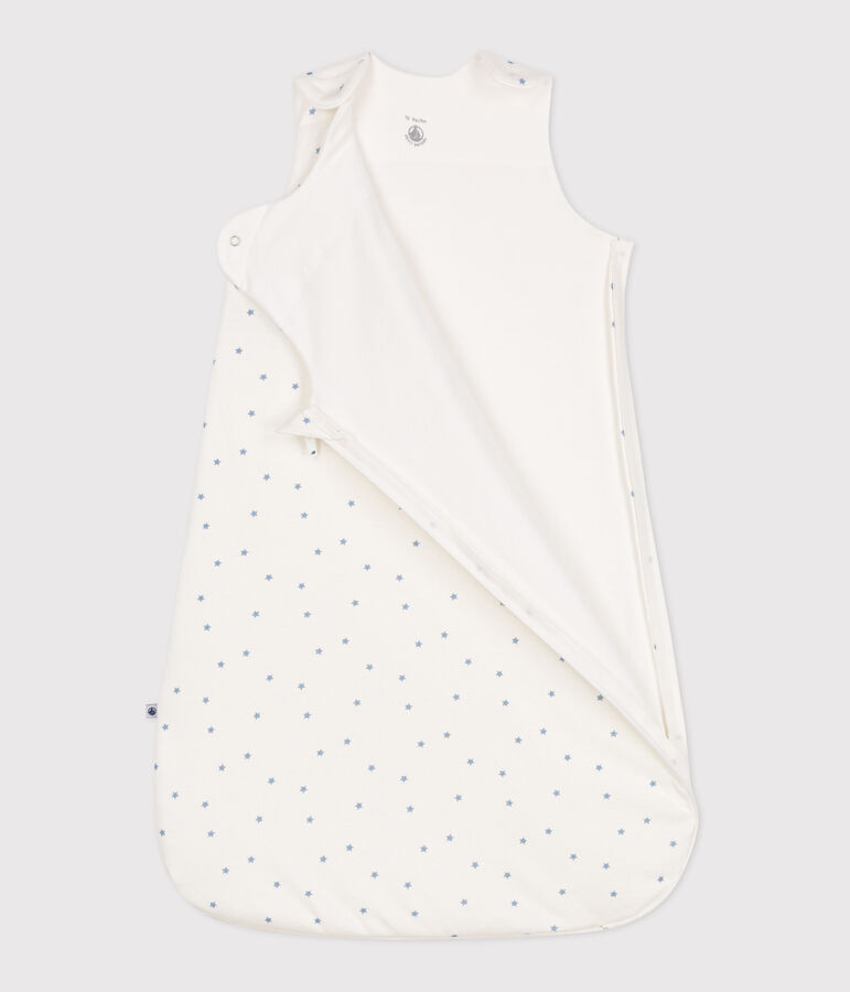 Baby sleeping bag in printed cotton TOG 1.5 MARSHMALLOW white/ALASKA blue