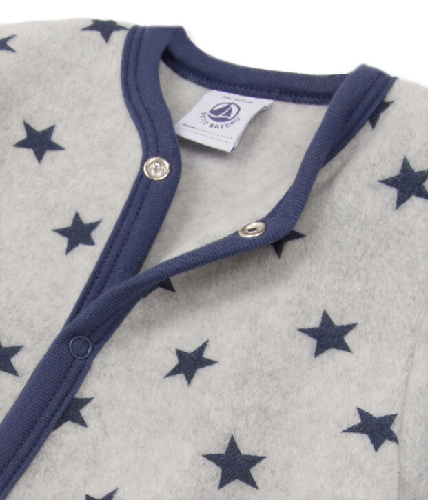 Baby boy's printed warm fleece coveralls grey/blue