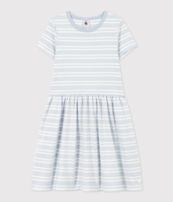 Girls' Stripy Short-Sleeved Cotton Dress GOMME /MARSHMALLOW