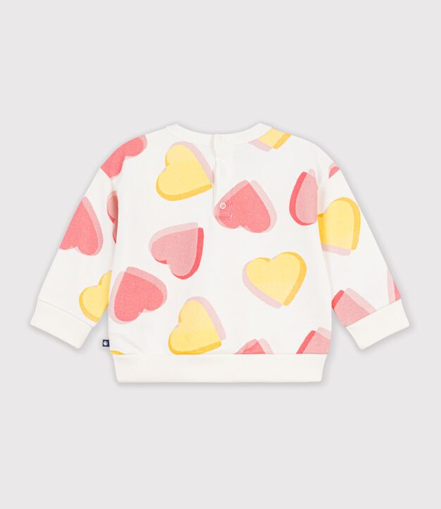 Babies' heart-print cotton sweatshirt white/multicolor