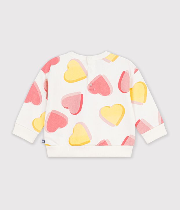 Babies' heart-print cotton sweatshirt white/multicolor