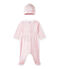 Baby girls' sleepsuit and its newborn hat VIENNE pink/MULTICO white