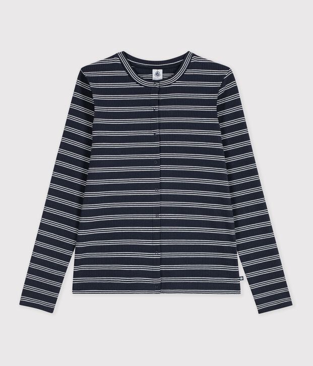 Women's stripy cotton cardigan blue/white