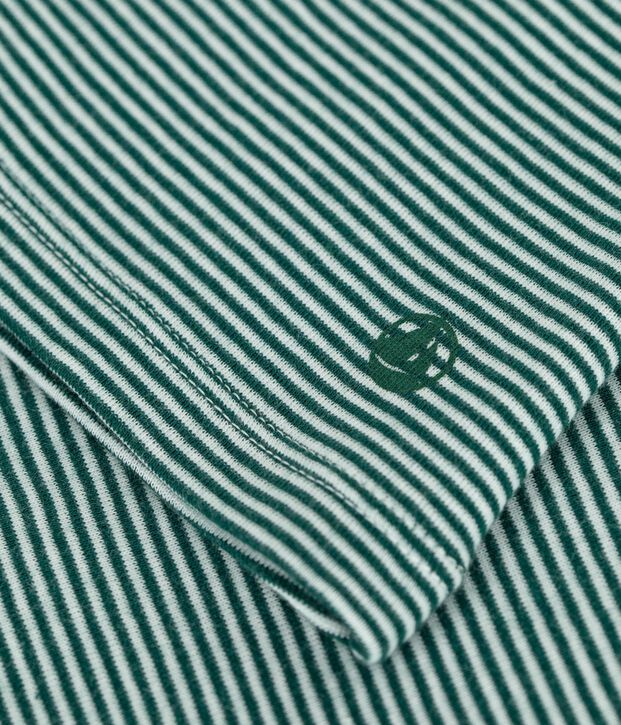 Women's long-sleeved stripy cotton T-shirt green/white