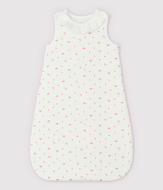 Babies' Organic Cotton Cherry Pattern Sleeping Bag with Little Collar MARSHMALLOW white/MULTICO white