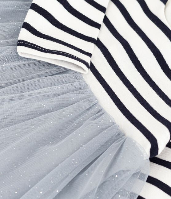 Babies' long-sleeved dress in two materials CO2 /MULTICO