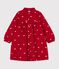 Children's corduroy dress with long sleeves and printed with bows red/ecru