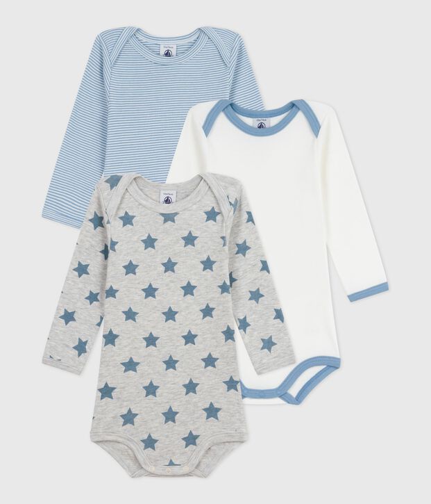 Pack of babies' long-sleeved star-print cotton bodies multicolor