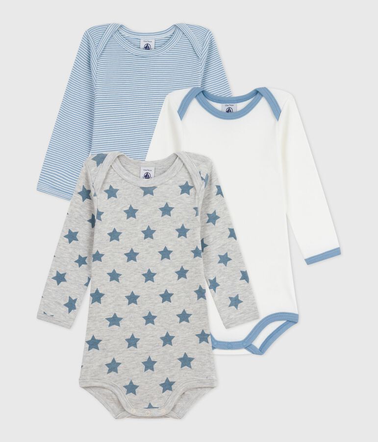 Pack of babies' long-sleeved star-print cotton bodies multicolor