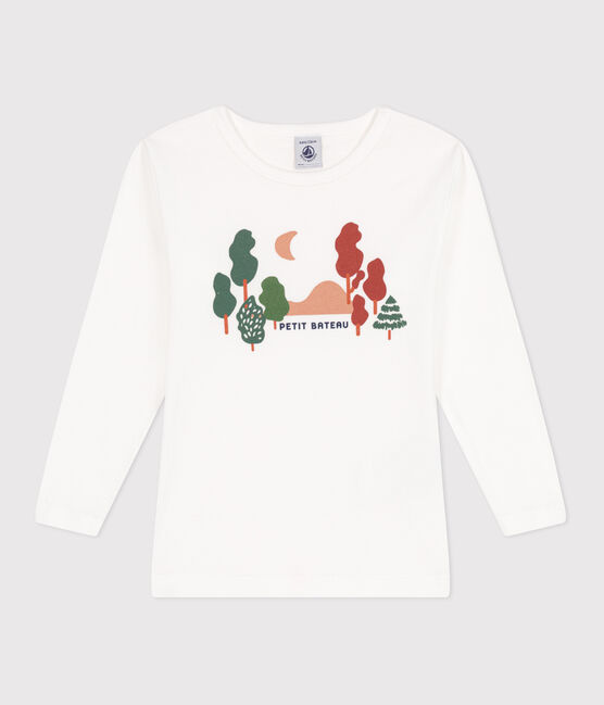 Children's long-sleeved cotton T-shirt ECUME white/MULTICO white