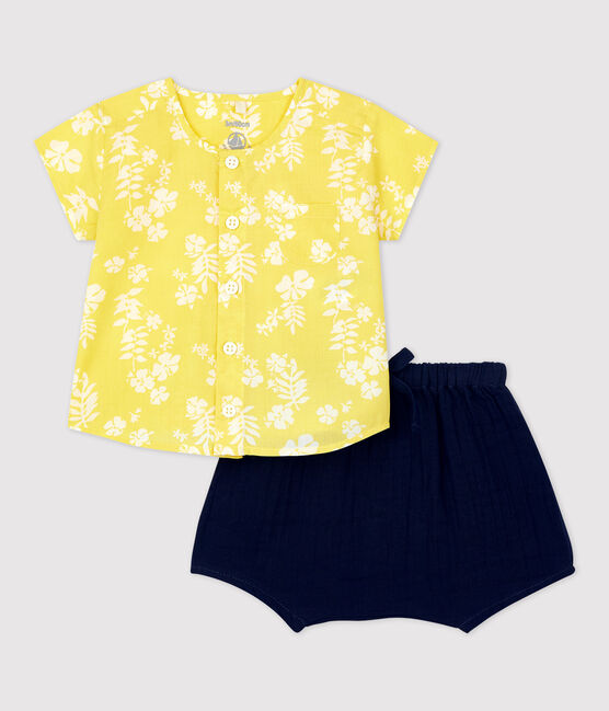 Babies' Organic Poplin Hawaii Print Clothing - 2-Piece Set ORGE yellow/MARSHMALLOW white