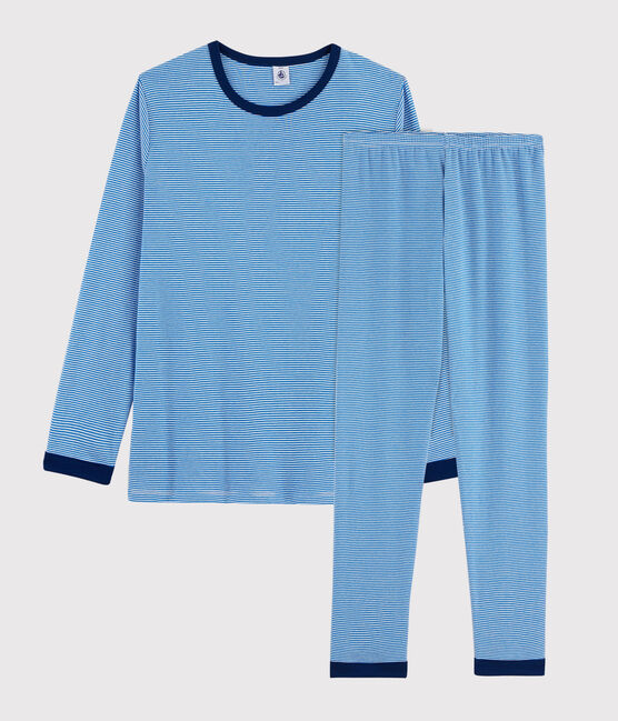 Unisex Pinstriped Ribbed Pyjamas RUISSEAU blue/MARSHMALLOW white