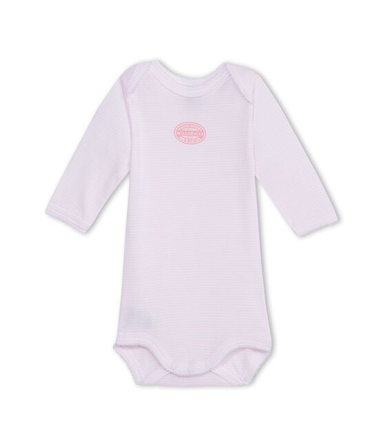 Baby girl long-sleeve bodysuit in milleraies stripe VIENNE pink/ECUME white