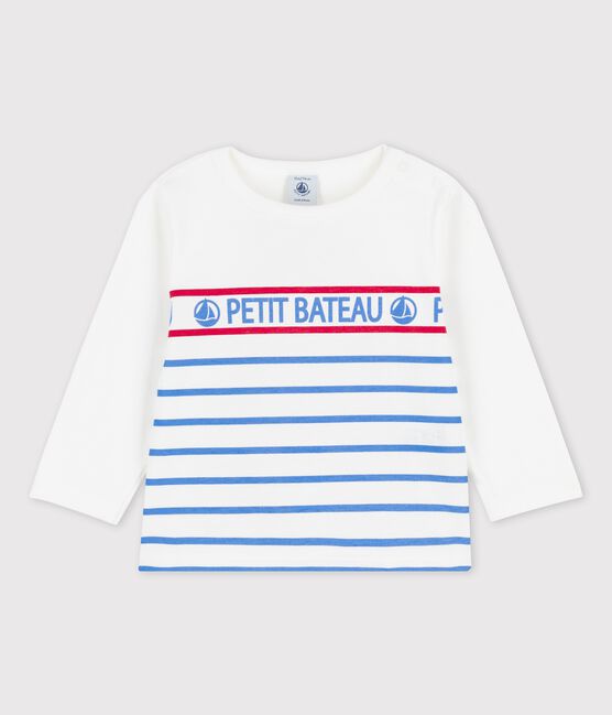 Babies' Long-Sleeved Jersey T-Shirt MARSHMALLOW white/BRASIER blue