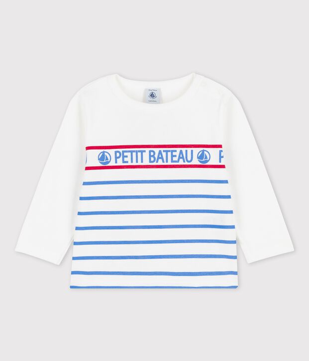 Babies' Long-Sleeved Jersey T-Shirt white/blue