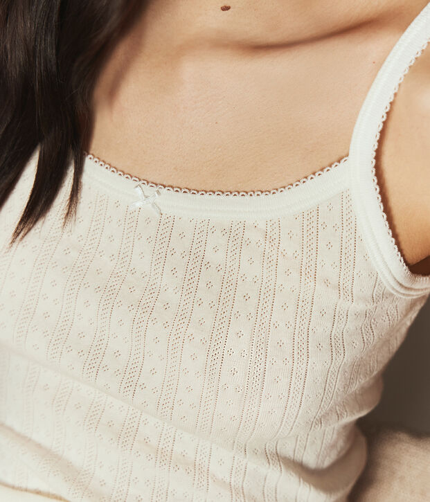 Women's strappy openwork cotton top MILK