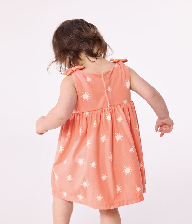 Babies' sleeveless sunshine print cotton dress orange/white