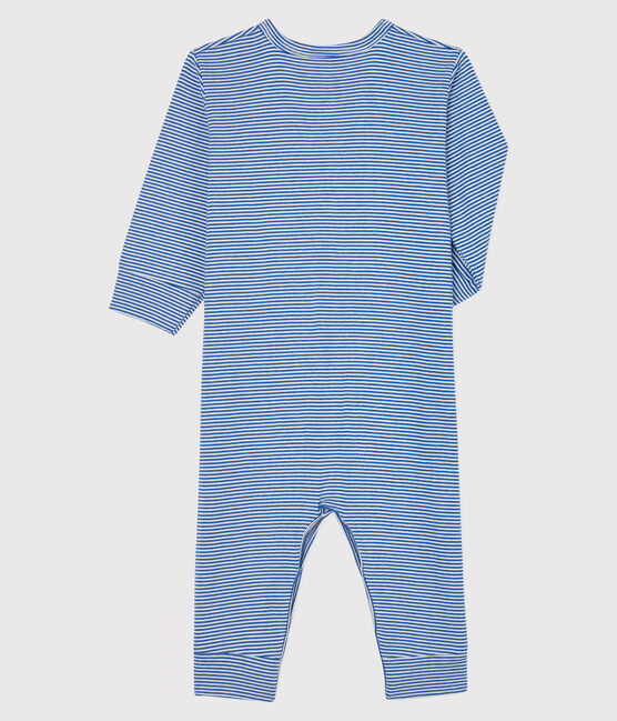 Babies' Blue Striped Footless Ribbed Sleepsuit PABLITO blue/MARSHMALLOW white