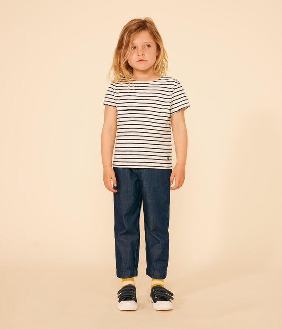 Girls' Stripy Slub Jersey T-shirt AVALANCHE white/SMOKING blue