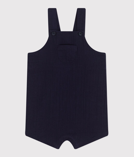 Babies' short-legged plain cotton gauze dungarees SMOKING blue