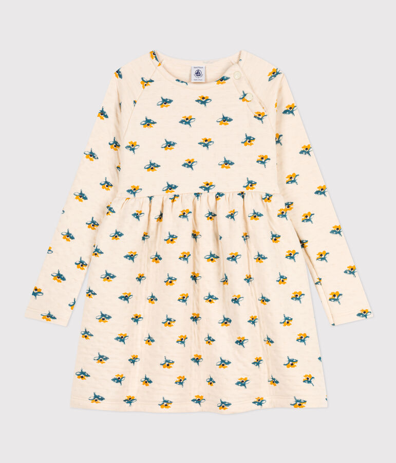 Robe manches longues en tubique imprim&eacute; enfant fille Ecru/multicolor