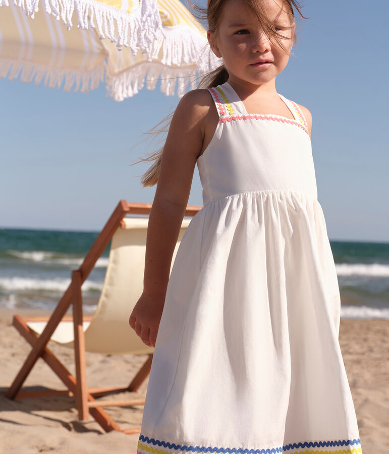 Children's  long cotton dress with straps white