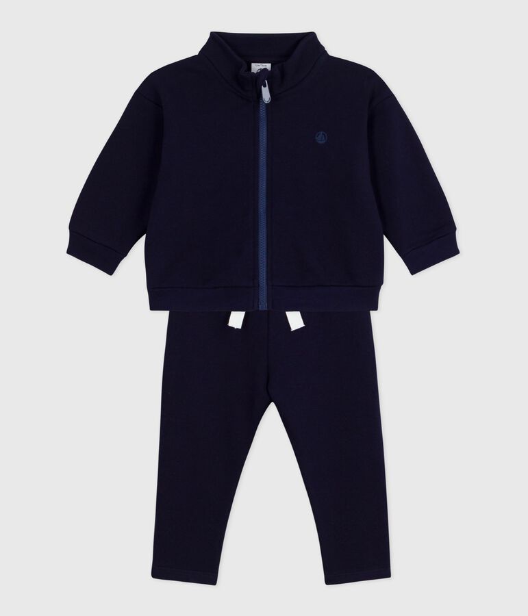 Babies' sweatshirt and trousers set in plain cotton blue