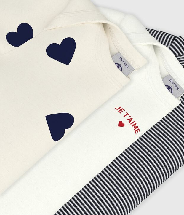 Pack of babies' short-sleeved heart print cotton bodies multicolor