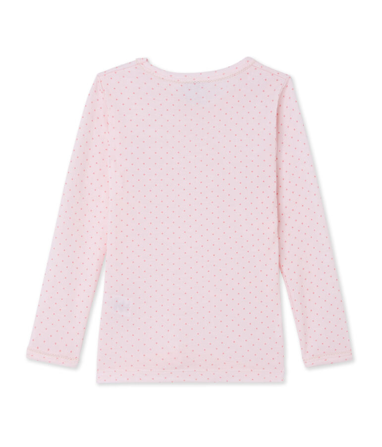 Girl's long-sleeved T-shirt in wool and cotton pink/pink