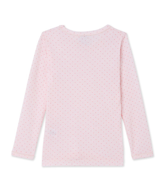 Girl's long-sleeved T-shirt in wool and cotton VIENNE pink/GRETEL pink