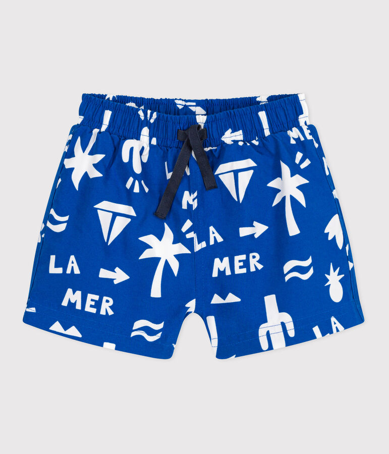 Babies' beach print swim shorts blue/white