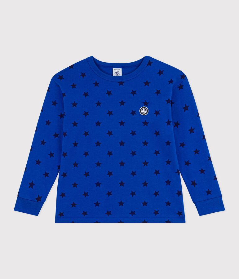 Children's long-sleeved printed cotton T-shirt blue/blue