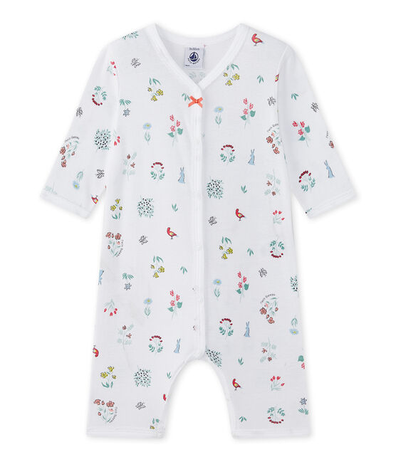 Baby girl's print footless sleepsuit ECUME white/MULTICO white