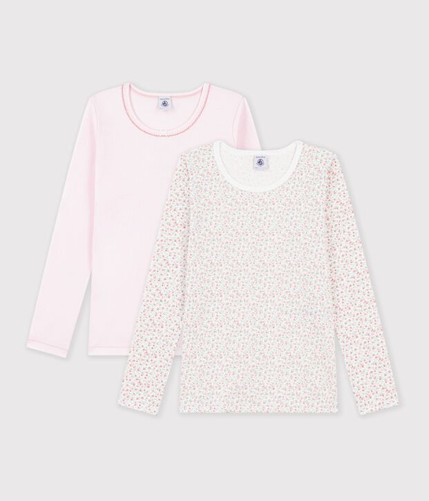 Pack of children's long-sleeved cotton T-shirts with flowers multicolor