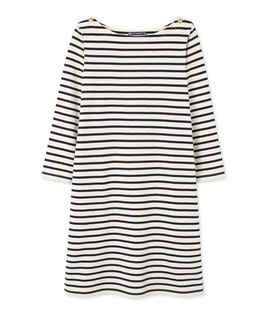 Robe marinière femme en jersey lourd COQUILLE beige/SMOKING blue
