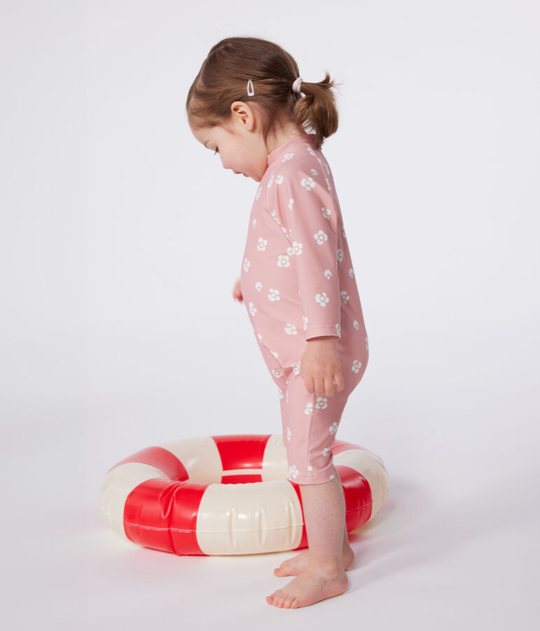 Babies' anti-UV floral print jumpsuit CHARME pink/MARSHMALLOW white