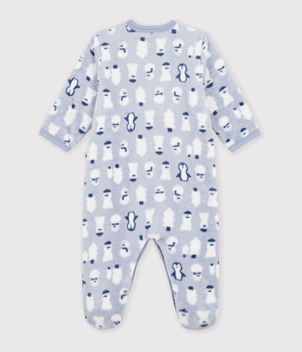 Babies' fleece onesie with a snowman print blue/multicolor